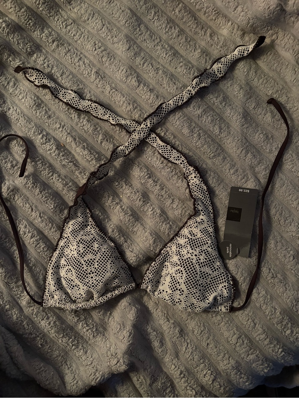 NWT Mossimo Supply Co. White and Brown Lace-Print Triangle Bikini Top